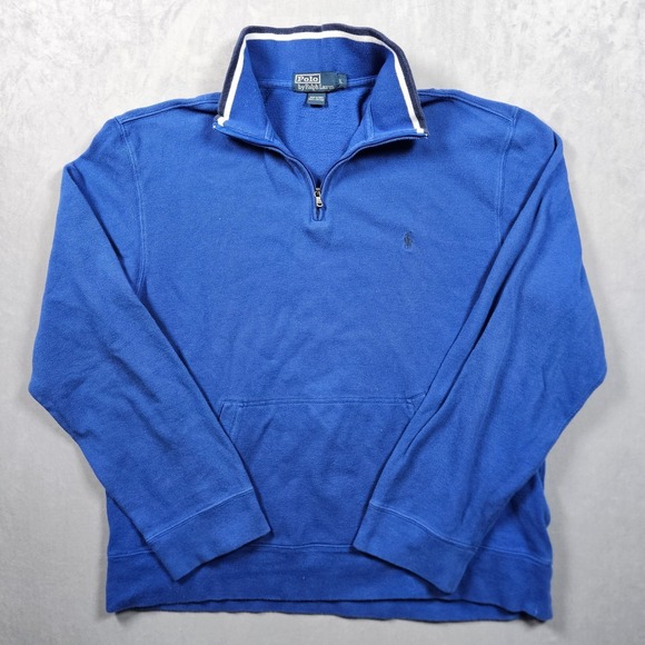 Polo Ralph Lauren Other - Polo Ralph Lauren Sweatshirt Mens Large Blue 1/4 Zip Pockets Cotton Pullover